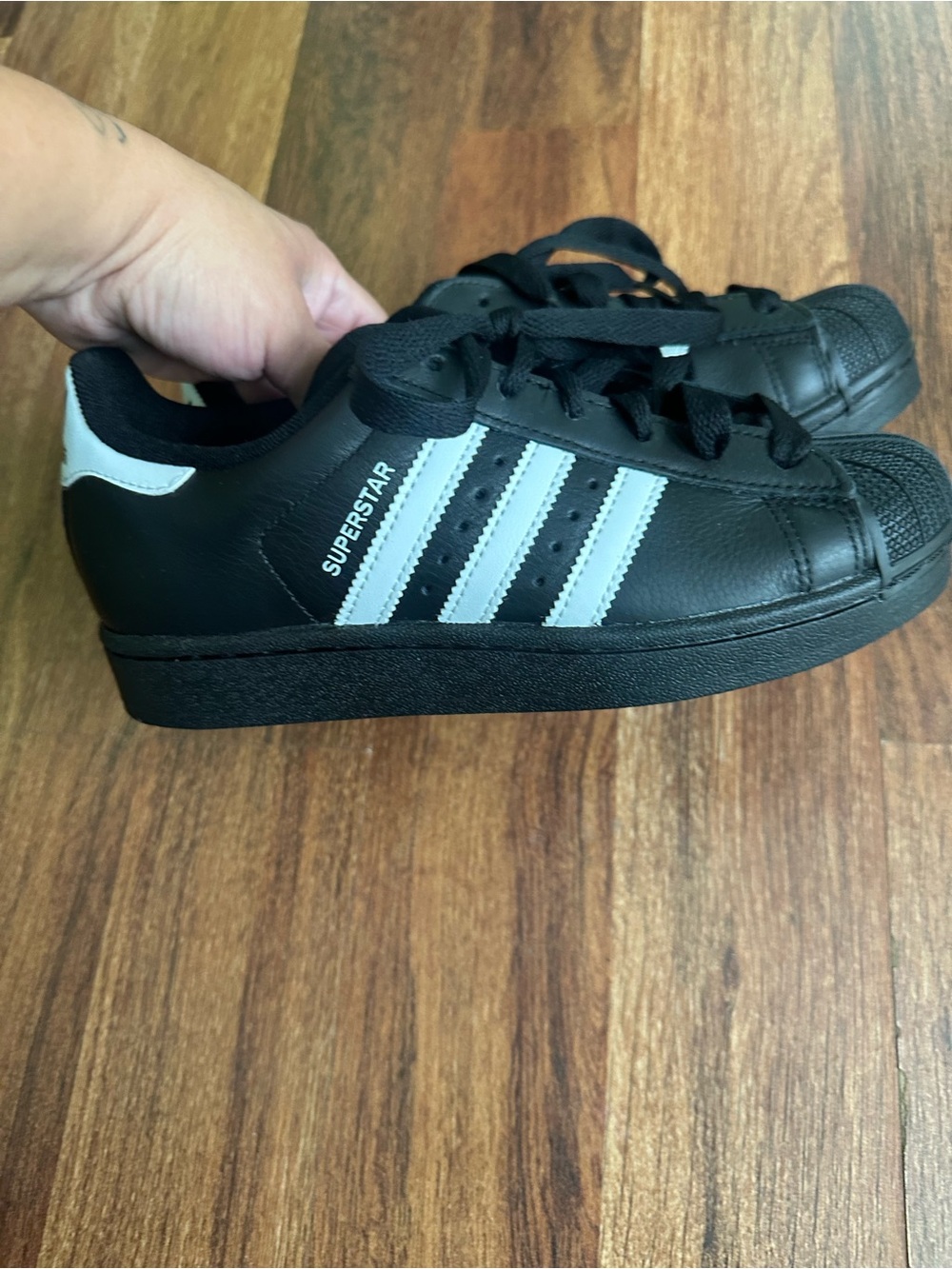 adidas Kids Superstar Black with White Stripes Sneakers